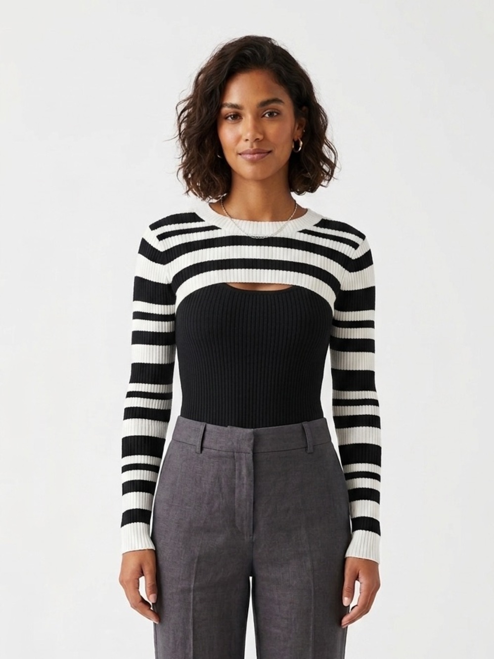 Maeve Striped Ribbed Knit Sweater Shrug Bolero Size XS Y2K Coquette Balletcore